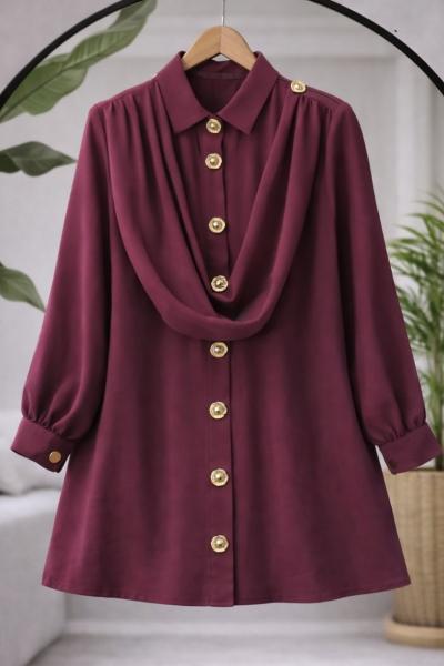 Omuzdan şal detaylı  Tunik Bordo TCN40168