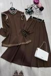 Omuzdetaylı etekli takım KAHVE UMS5022