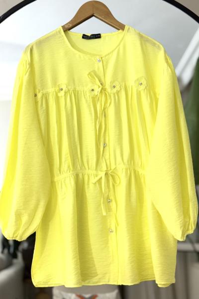 Ön bağcıklı  papatya Detaylı Tunik Sarı NW6054