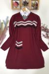 Ön cep örgülü triko tunik Bordo ANT1361