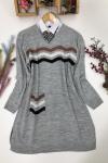 Ön cep örgülü triko tunik Gri ANT1361