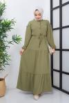 Ön dantelli ayrobin kiloş elbisesi Yeşil  ASM3072