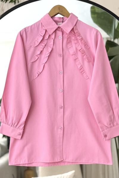 Ön fırfır Detaylı tunik Gömlek pembe YR30538