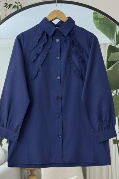 Ön fırfır Detaylı tunik Gömlek Lacivert YR30538