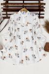 Ön firfirlı Terikoton kumaş çiçekli tunik BeyazFix1580