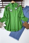 Ön nakış işlemeli gömlek Yeşil SLT1571