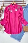 Ön nakış işlemeli gömlek Fuşya  SLT1571