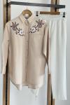 Ön nakış işlemeli gömlek bej  SLT1571