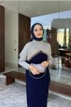 Ön nakış işleme triko elbise GRİ LACİVERT  TCN4034
