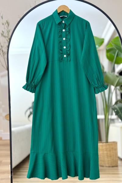 Ön patlı Fırfırlı elbise Zümrüt KRN8014