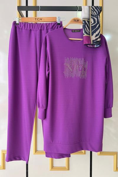 ön taş işlemeli Takım Lila TCN1478