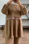 Öntüldetaylı Scuba KrepKumaş Takım Camel TCN1542