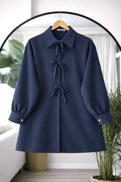 Önü Açık Bağcıklı Tunik  Lacivert BK9544