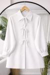 Önü Açık Bağcıklı Tunik Beyaz  BK9544
