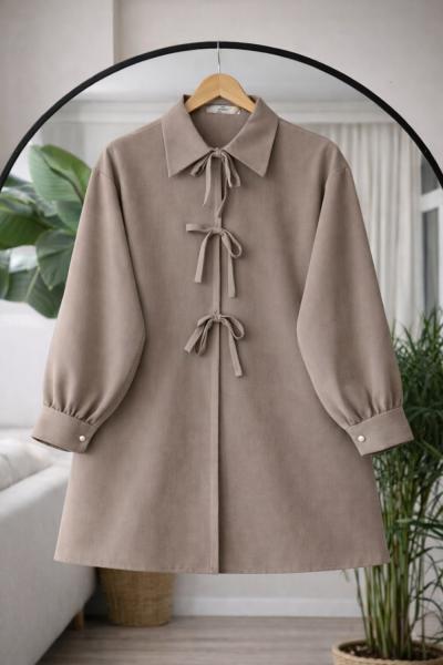 Önü Açık Bağcıklı Tunik Vizon BK9544