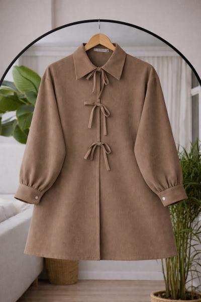 Önü Açık Bağcıklı Tunik Kahverengi BK9544