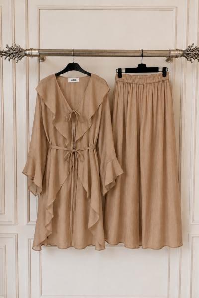 Önü acık  Uzun kap pantolon Takım camel UMS50368