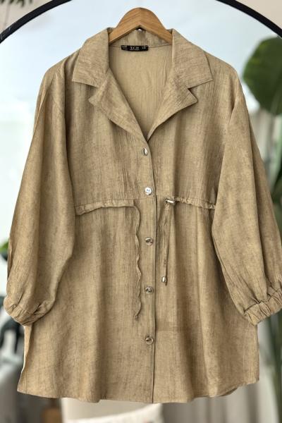 Önü bağcıklı düğmeli ceket Kap camel TCN4096