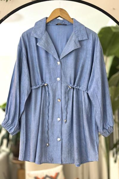 Önü bağcıklı düğmeli ceket Kap Mavi TCN4096