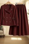 Önü  düğmeli Kırvrık Yaka etek ceket Takım Bordo TCN40146
