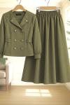 Önü  düğmeli Kırvrık Yaka etek ceket Takım yeşil TCN40146