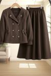Önü  düğmeli Kırvrık Yaka etek ceket Takım Kahve TCN40146