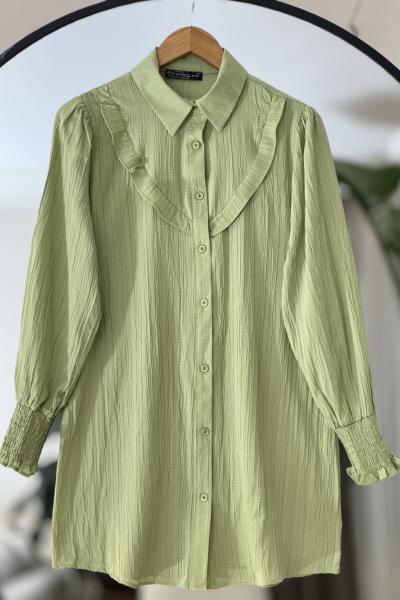 Önü fırfırlı Kol lastik şeritli Tunik Yeşil  NEW6045