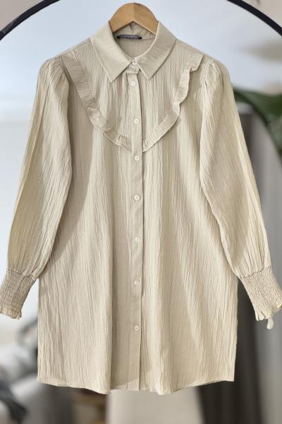 Önü fırfırlı Kol lastik şeritli Tunik Bej NEW6045