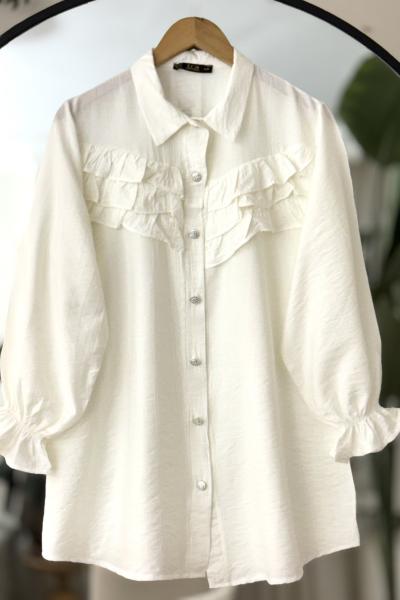 Önü Fırfırlı Metal Düğmeli Tunik  Vizon TCN4092