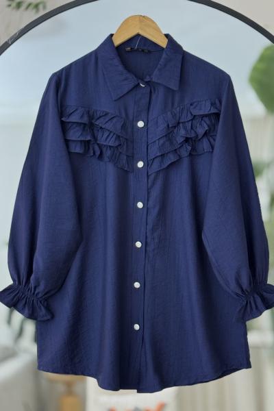 Önü Fırfırlı Metal Düğmeli Tunik  lacivert TCN4092