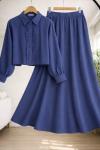 Önü fırfırlı Etek Gömlek Takım indigo TCN50156