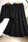 Önü fırfırlı Etek Gömlek Takım Siyah TCN50156