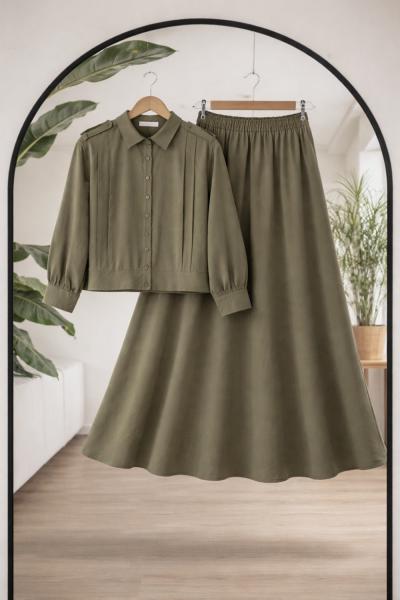 Önü nevrülü etekli Takım Yeşil TCN40158