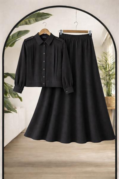 Önü nevrülü etekli Takım  Siyah TCN40158