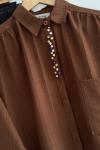 Önü renkli taş işlemeli gömlek tunik Kahve  DST30257