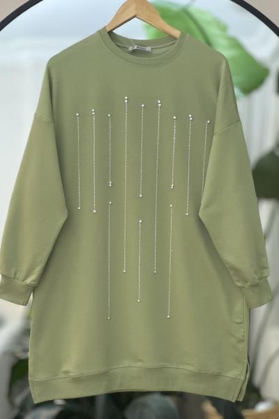 Önü Taş İşlemeli İki iplik Tunik  yeşil DST2022