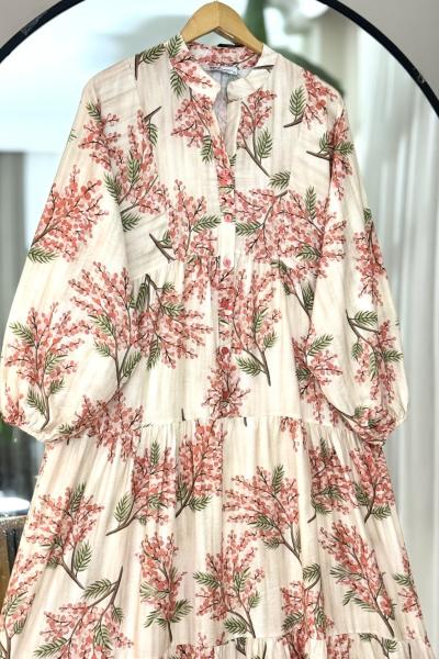 Önü yarım Düğmeli salaş lilyüm Elbise Gül  UMS50301