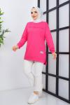Önükabartma  yazı iki iplik tunik  fuşya  SLT3019
