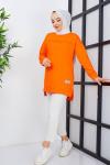 Önükabartma  yazı iki iplik tunik  turuncu  SLT3019