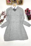 Örgülü düğmeli Triko Tunik Gri ANT1257