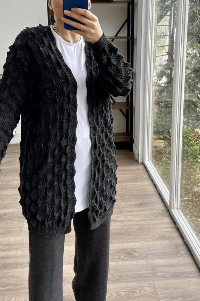 Örgülü Triko Hırka füme TCN1214