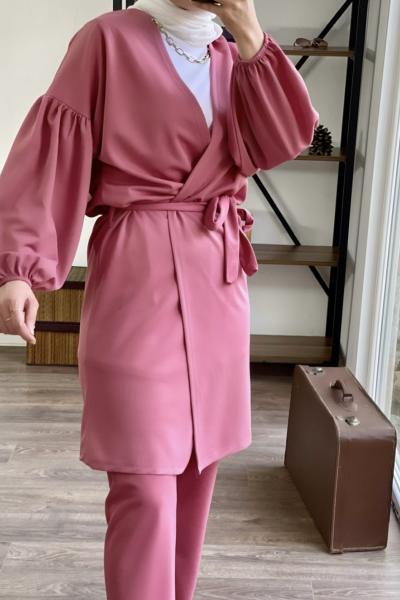 Örme krep kuşaklı 2li takım 30360