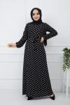 Örme krep kumaş puanlı elbise Siyah HBS953