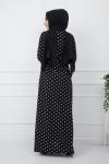 Örme krep kumaş puanlı elbise Siyah HBS953