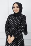 Örme krep kumaş puanlı elbise Siyah HBS953