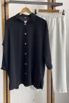Oversize Ayrobin Kumaş gömlek Siyah FİX1597