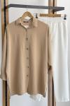 Oversize Ayrobin Kumaş gömlek Bej FİX1597