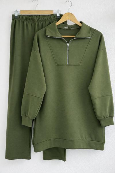 OYSHO Kumaş Yaka fermuarlı Takım Haki NSY30204