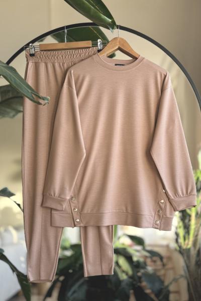 Oysho Kumaş  çıtçıtlı Takım Bej TKT7021