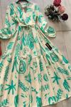 Palmiye desen poplin kumaş elbise yeşil UMS1626